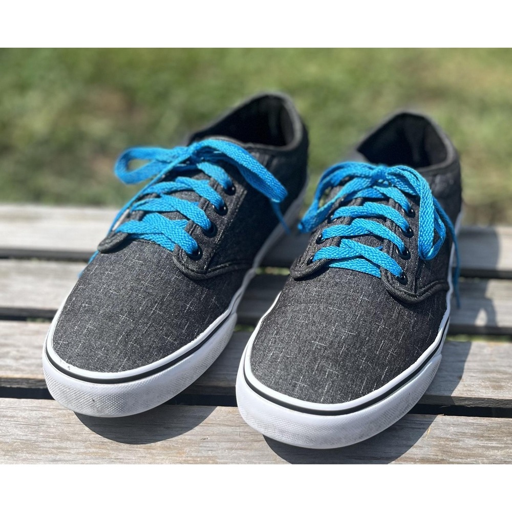 Vans Shoes Mens Size 9.5 Black Blue Lace Up Low Top Casual Skate Sneakers Canvas - Picture 4 of 13